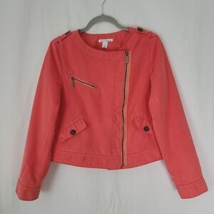 Kenneth Cole Coral Pink Faux Suede Cropped Moto Jacket Size Medium